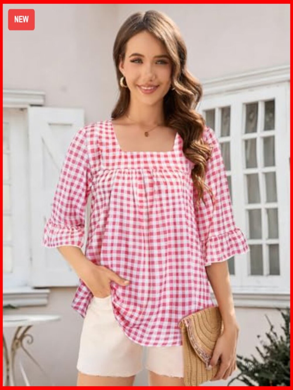 3/4 Sleeve Square Neck Ruffle Blouse Tunic Dressy Casual Top - Picture 5 of 6